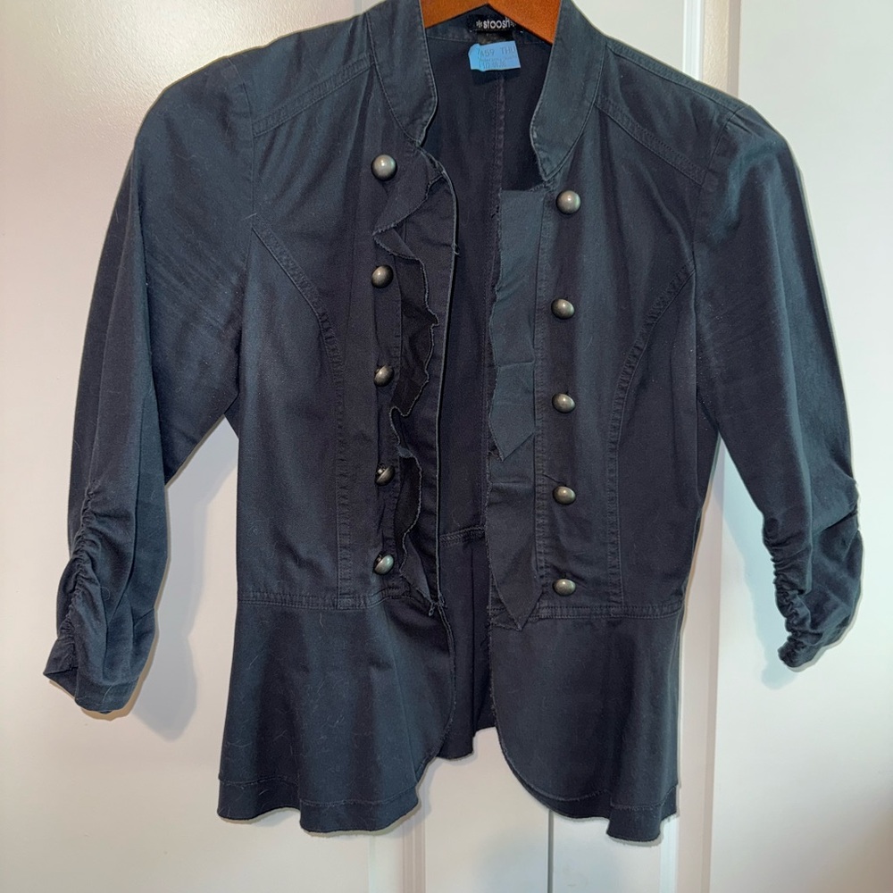 Women's Black Ruffled Blazer. Size S.